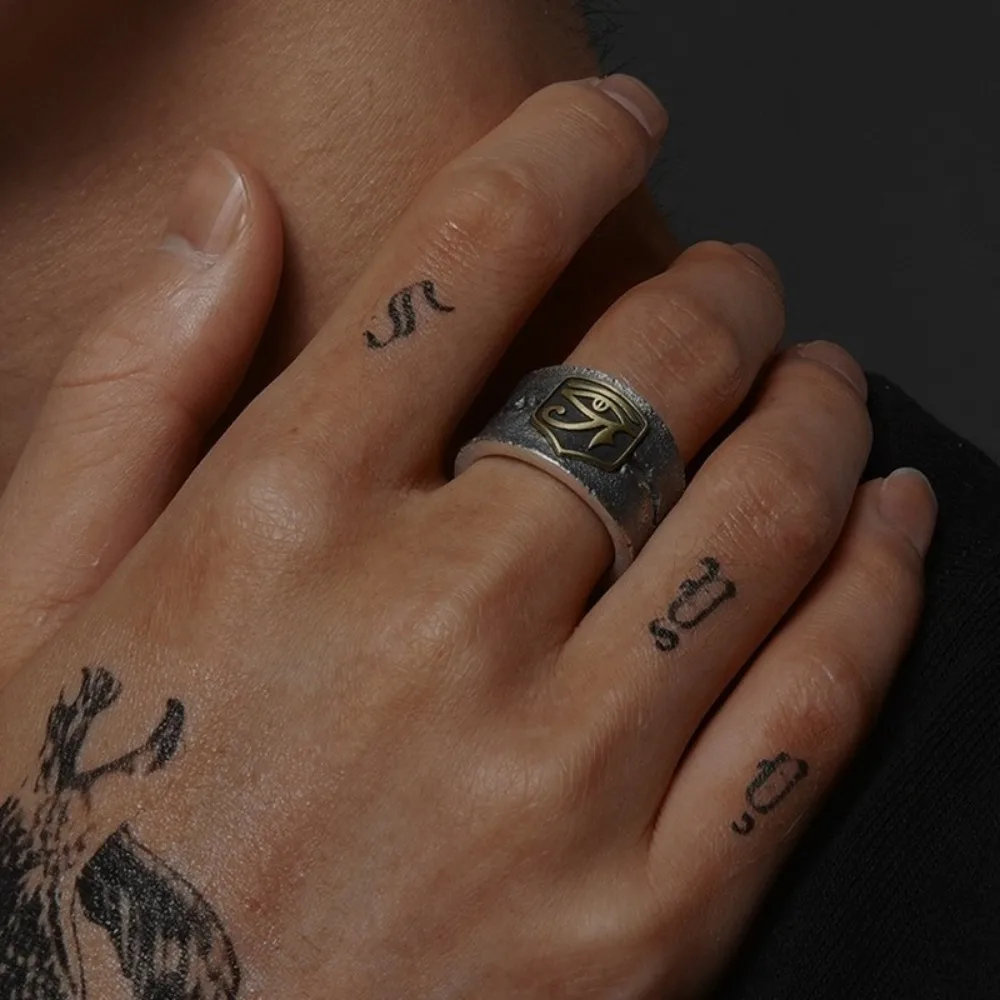 Fashion Trend European and American Men\'s Ring Hip Hop Eye of Horus Retro Personality Ring Open Ring Party Accessories