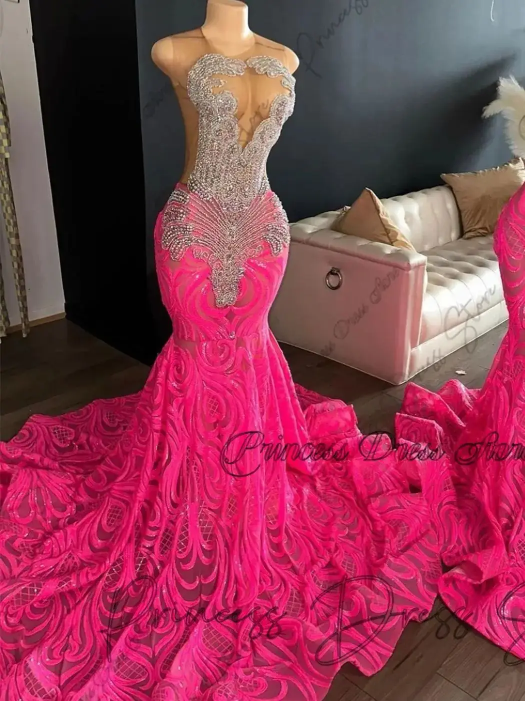 Luxury Crystal Diamond Long Prom Dresses 2025 For Black Girls Sparkly Mermaid Style Design Version Sequin Prom Gowns With Train