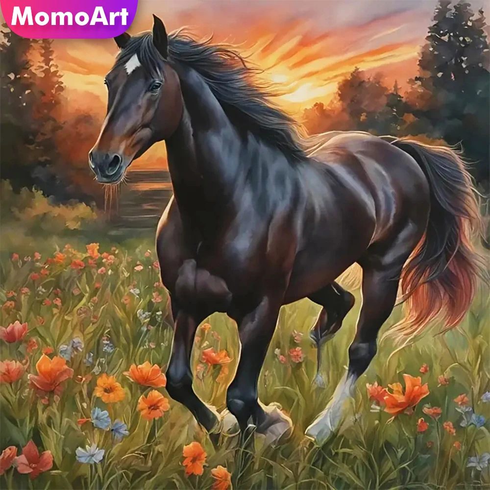 MomoArt 5D Diamond Mosaic Horse Animal New Arrival Painting Sunset Picture Rhinestones DIY Embroidery Handicraft