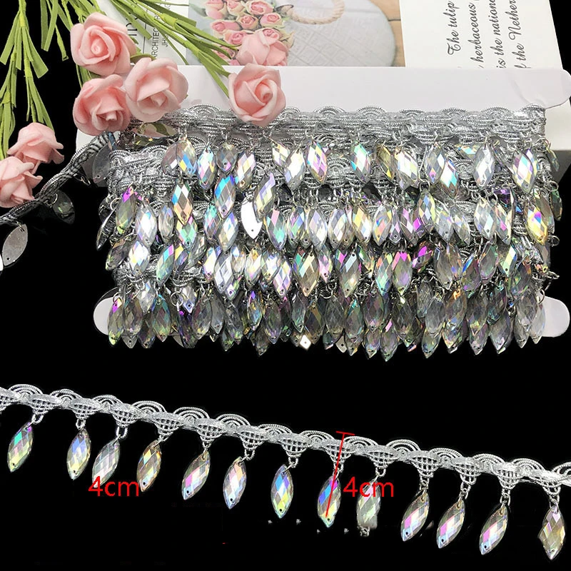 10Yards 4cm Tassel Lace Chain Rhinestone Decoration Fringe Tassels Ribbon Clothing Dress Headwear Materials Sewing Accessories