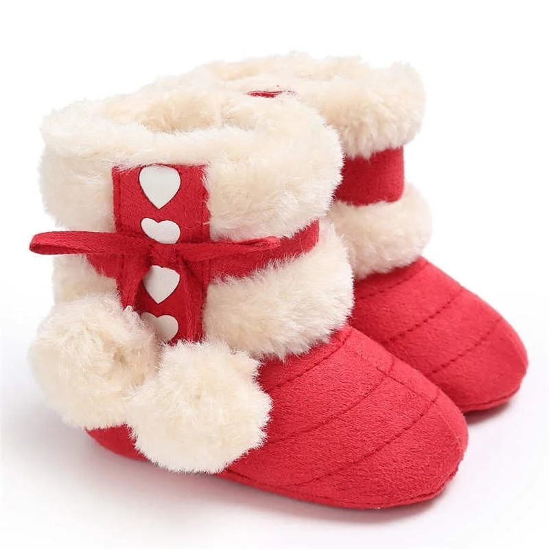 2022 Winter Snow Baby Boots 7-Colors Warm Fluff Balls Indoor Cottton Soft Rubber Sole Infant Newborn Toddler Baby Shoes