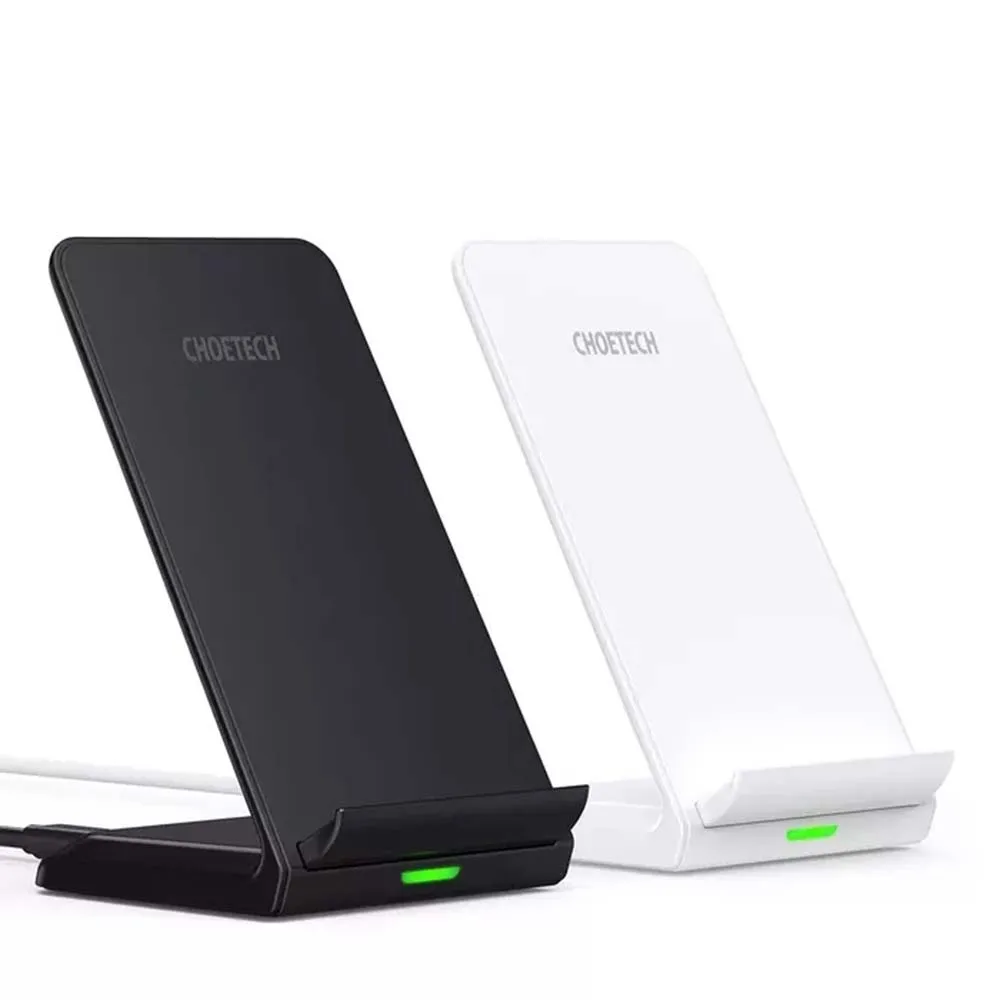 Choetech 2Pcs Wireless Charging Stand with Micro USB Cable 10W Fast Charge Black & White Charger Phone Mount