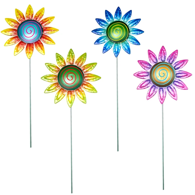 Garden Metal Flower Stakes Art Sculpture Outdoor Iron Ornament Flower Rotating Windmill Garden Flower Beds Pot Plant Decoration