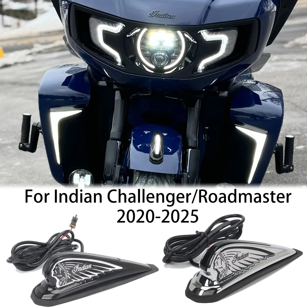 

New Indian Motorcycle Headdress Light LED Front Fender For Challenger Chief Dark Horse Springfield Vintage Roadmaster Chrome Kit