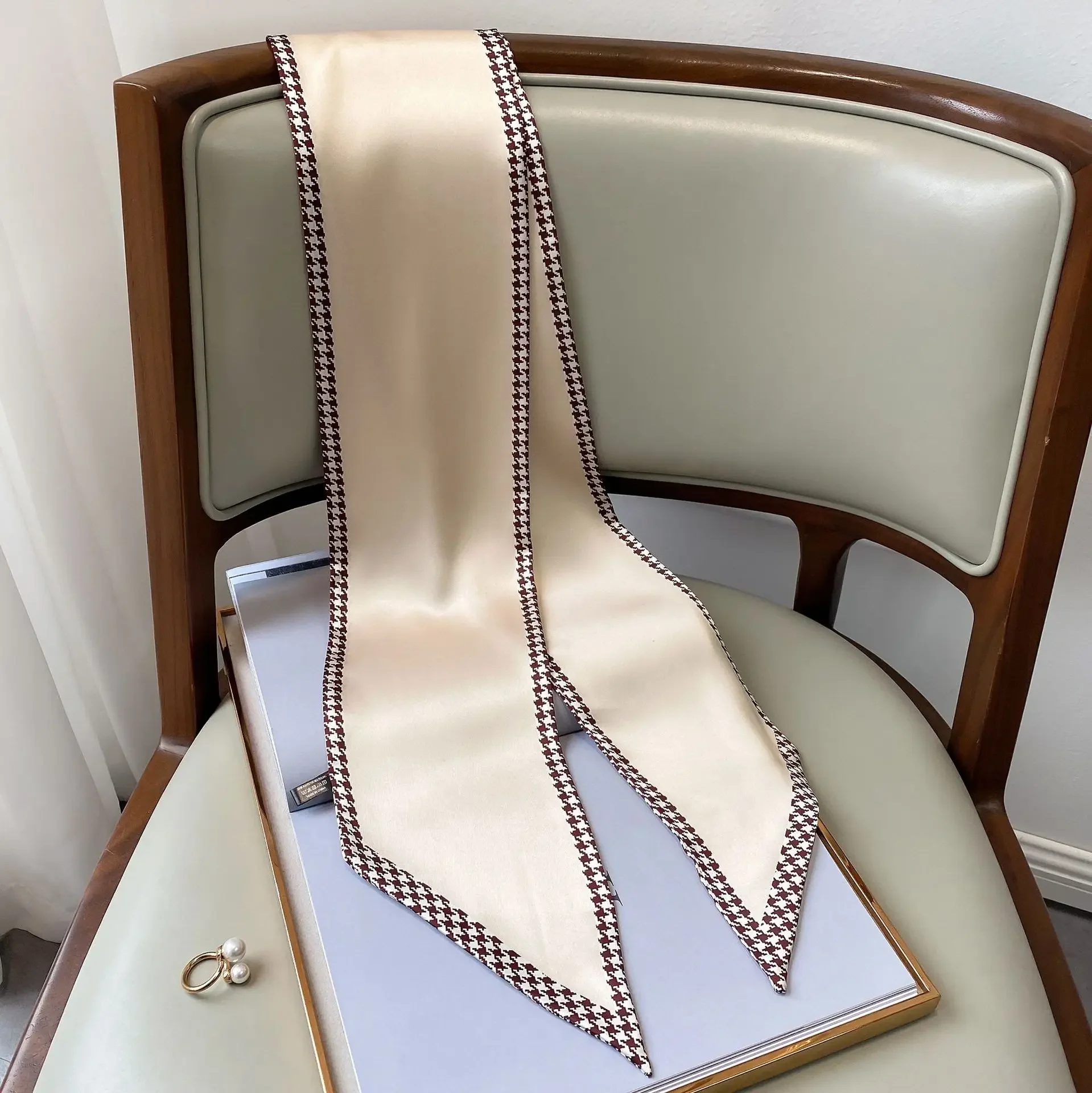 Luxus Lange Seide Schal Weibliche Tier Pferd Druck Dünne Schmale Schal Tasche Haar Band Band Schals Frauen Halstuch – Detail 16