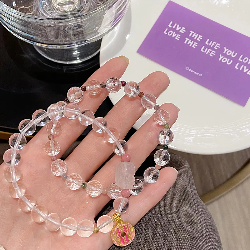 Sweet Icy Fresh Fairy Style White Pink Crystal Temple Remembrance Bracelet