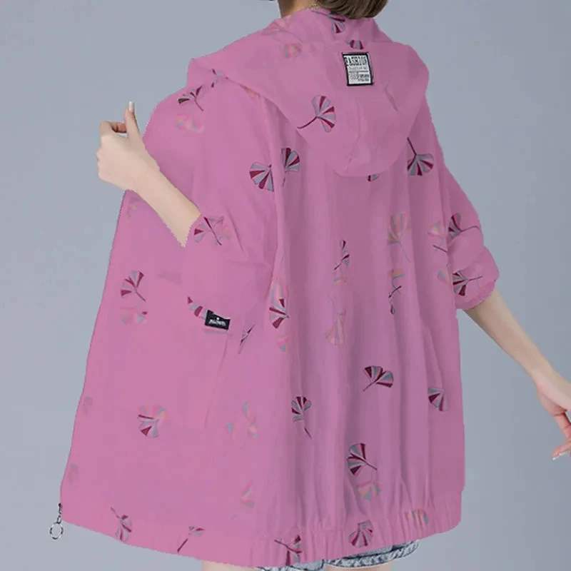 Women's Printed Sunscreen Clothing 2025 New Loose Hooded UV Protection Summer Long Sleeve Breathable Thin Sunscreen Clothing