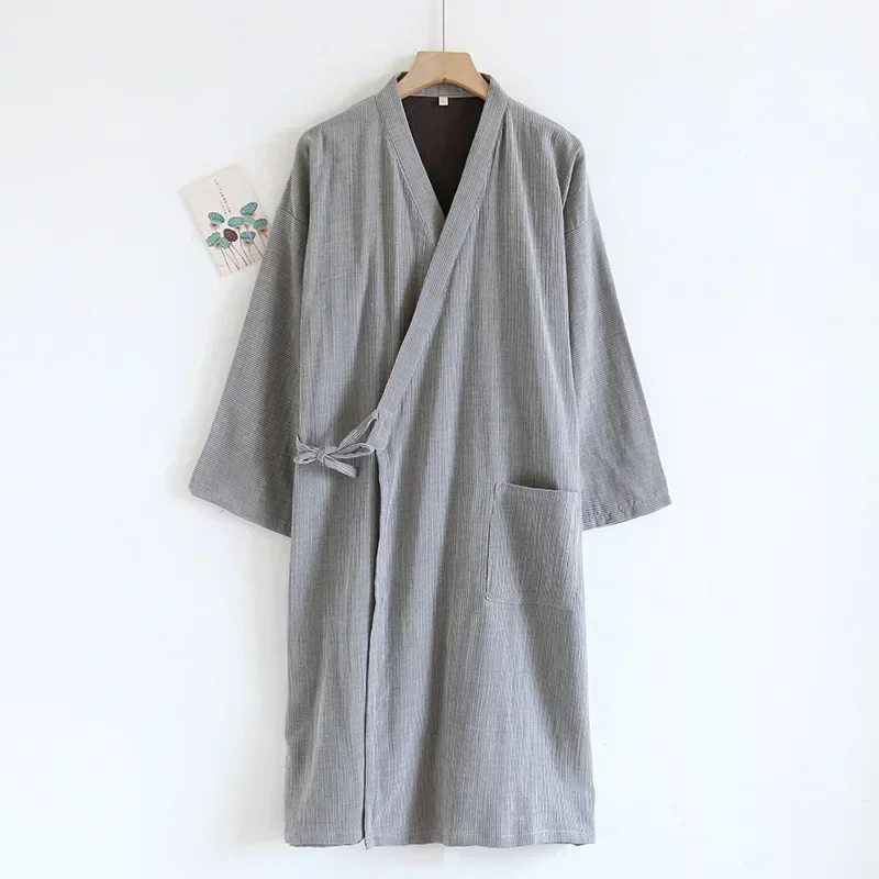 Robe quimono masculino com cadarço yukata masculino primavera verão algodão fino 100% fio tingido tamanho grande 100 kg roupão suor terno