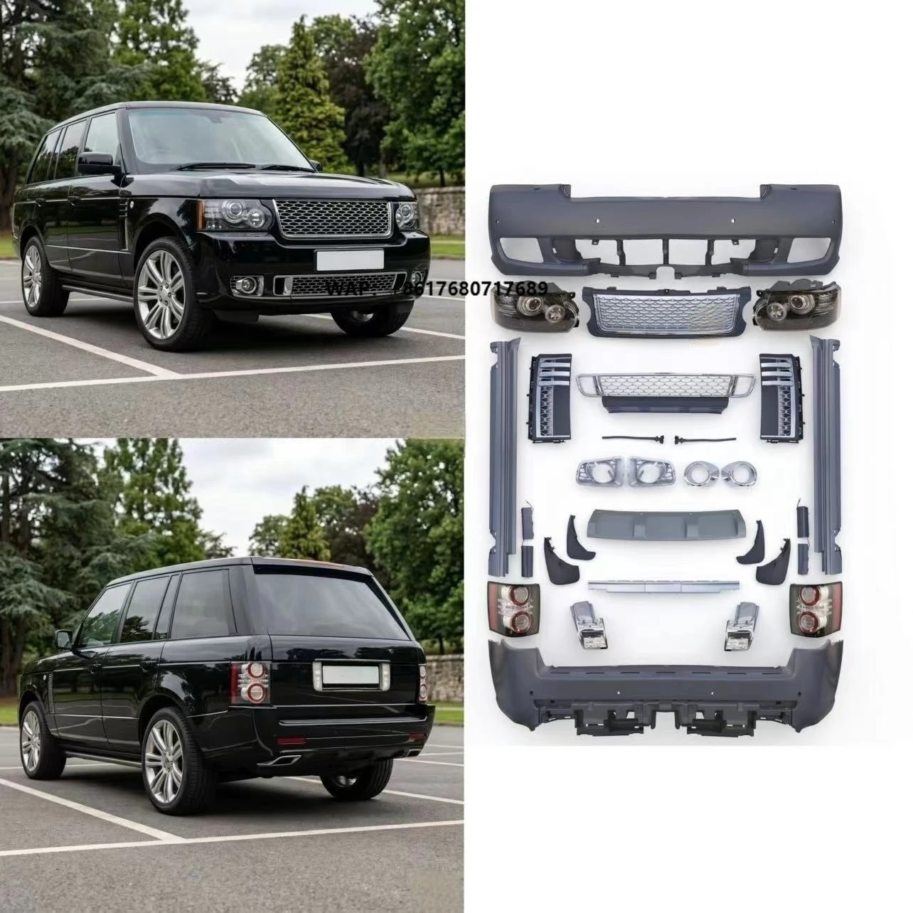 Kit carrosserie compatible avec Range Rover Vogue L322 2005-2012, mise à niveau au design Autobiography, pare-chocs avant, calandre, jupes latérales