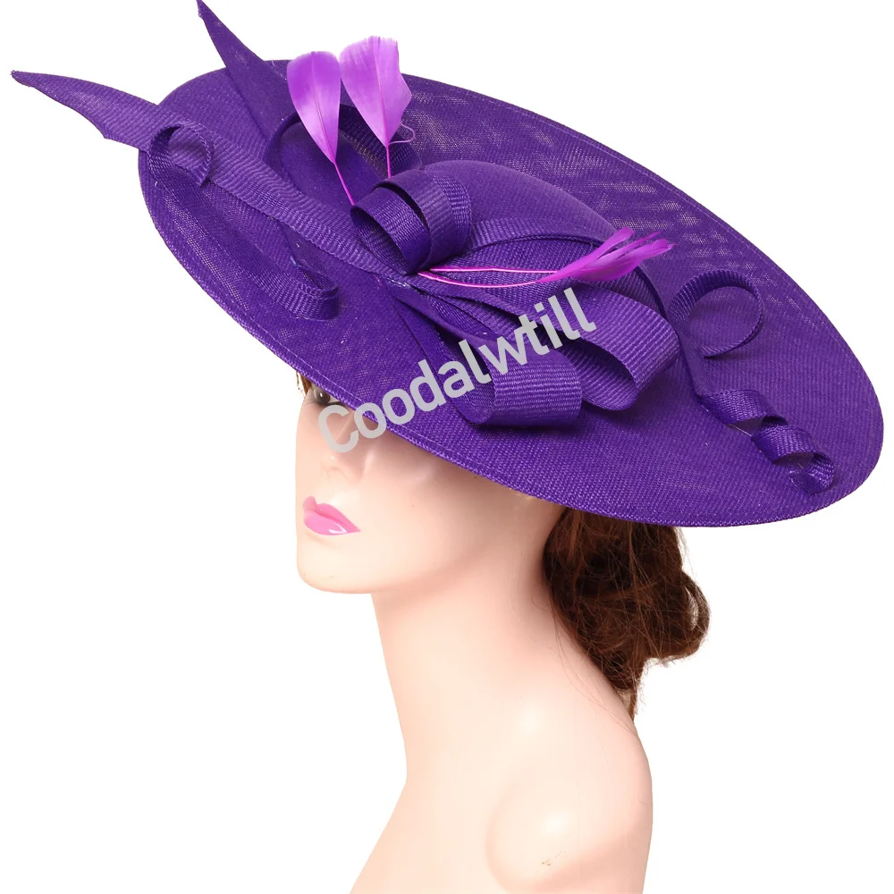

Purple Big Party Fascinator Hat Women Ladies Church Cocktail Headpiece With Hair Clip Femme Royal Ascot Millinery Cap Headband