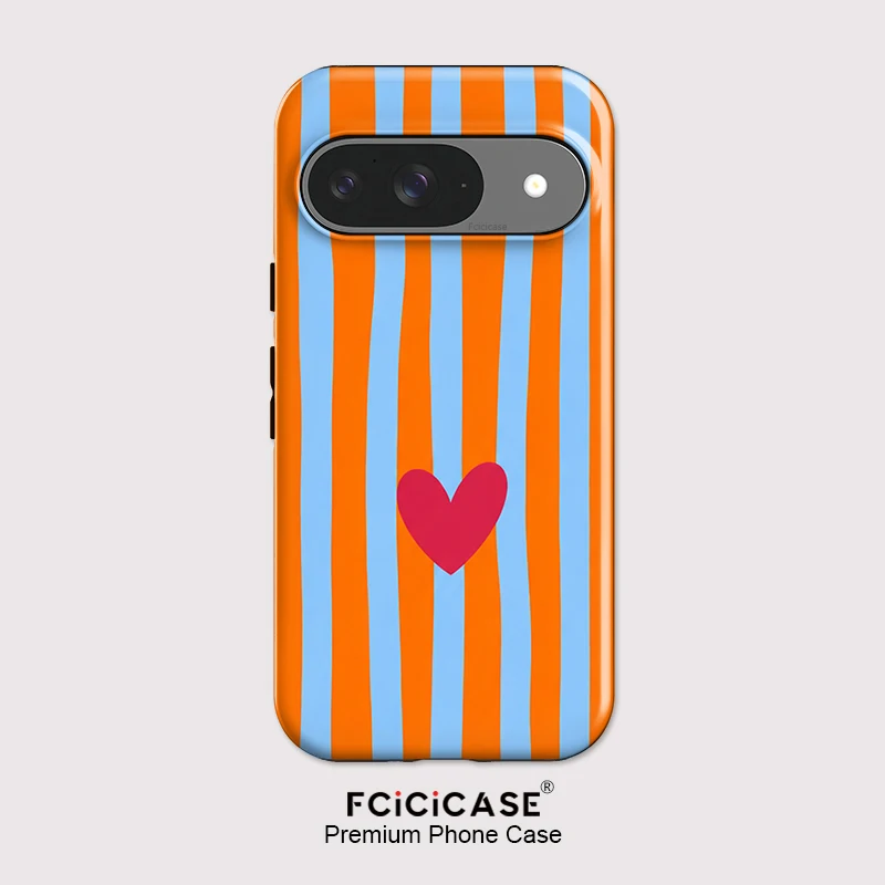 Funda Fcicicase con rayas y corazón para Google Pixel 10 Pro XL 10A 9 8 7A 5A, funda trasera de PC + TPU con carga inalámbrica Magsafe