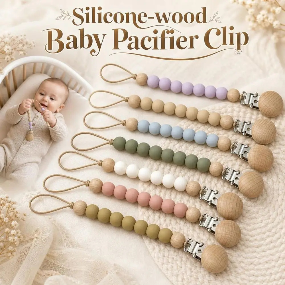 Practical Silicone Wood Pacifier Clip Lightweight Food Grade Baby Teething Chain Wear-Resistant Smooth Soother Holder Infant
