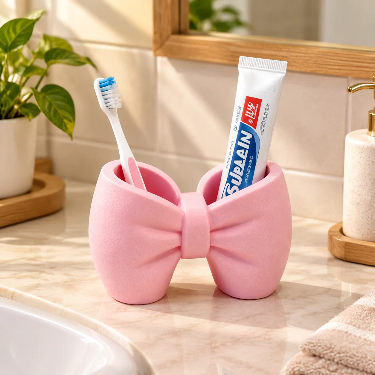HTMCKToothbrush Holder Bow Shaped Toothbrush Holder bathroom Washbasin storage Rack for toothbrush Toothpaste base Bracket