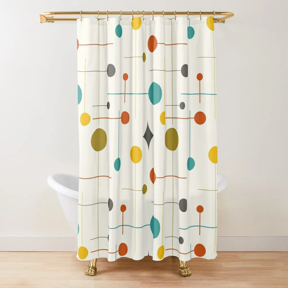 

Mid Century Modern Abstract Pattern 29 Cream Shower Curtain For Bathrooms Waterproof Fabric Shower Bathroom Deco Curtain