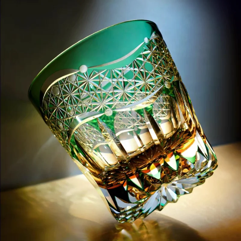 

Japanese Style Edo Kiriko Whiskey Glasses Hand Cut To Clear Colored Old Fashioned Glass Engraved Crystal Glass Bar ware