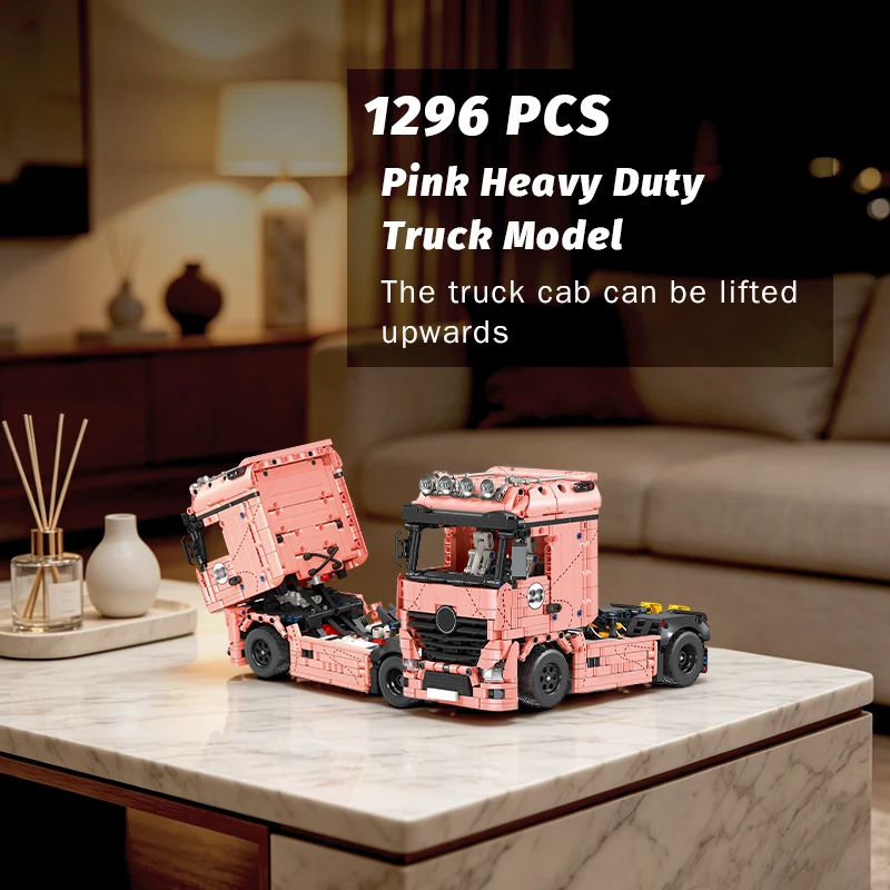 1296 PCS Pink Heavy Truck Cab Building Blocks Model, High Difficulty Building Toy