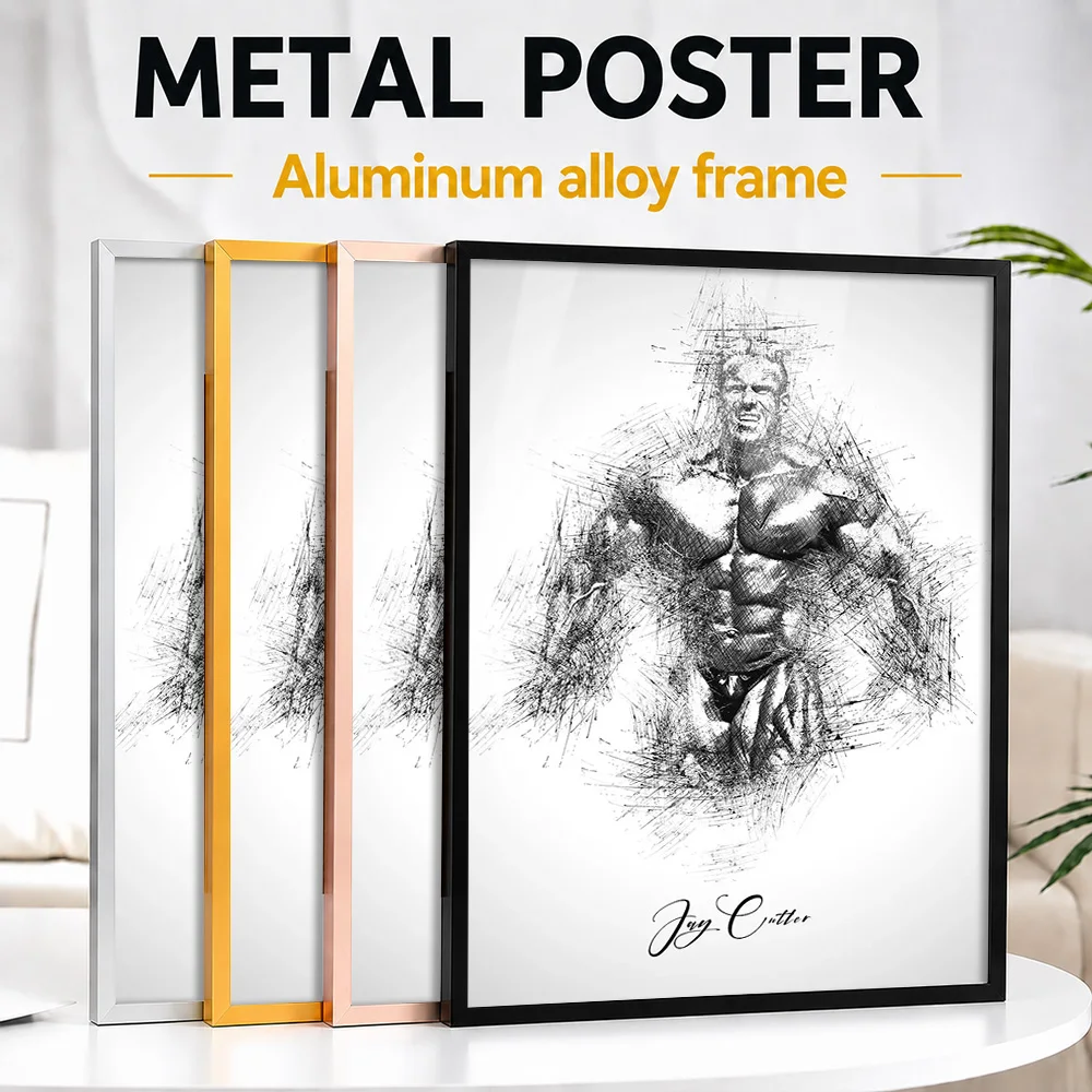Jay Cutler Bodybuilding Sketch Framed Metal Print Customized Photo High Contrast Style Wall Art For Bedroom Special Coach Gift