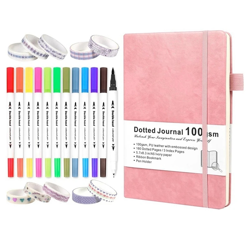 

Bullet Dotted Journal Kit-Dual Tip Brush Markers, Washi Tape, And Stencils For Women, Men, And Teen