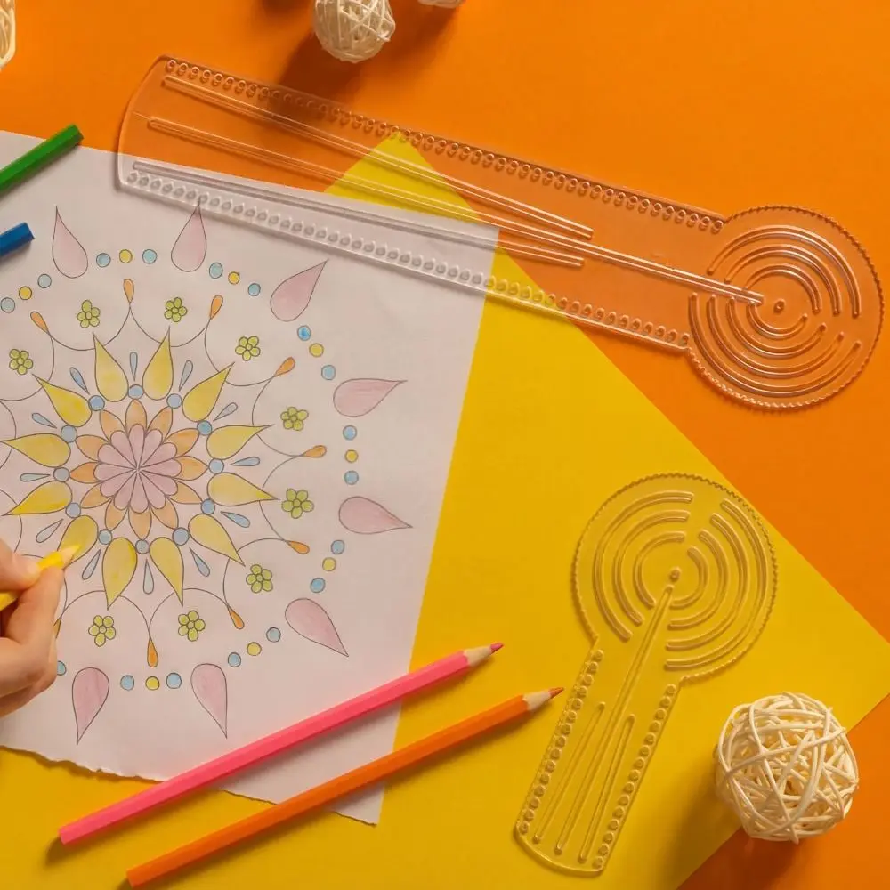 Durable Mandala Drawing Stencil Acrylic Transparent Drawing Template 3-in-1 Compass Protractor Ruler Math Geometry