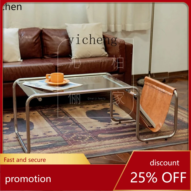 

HXL Side Table Sofa Movable Living Room Coffee Table with Storage Stainless Steel Tea Table