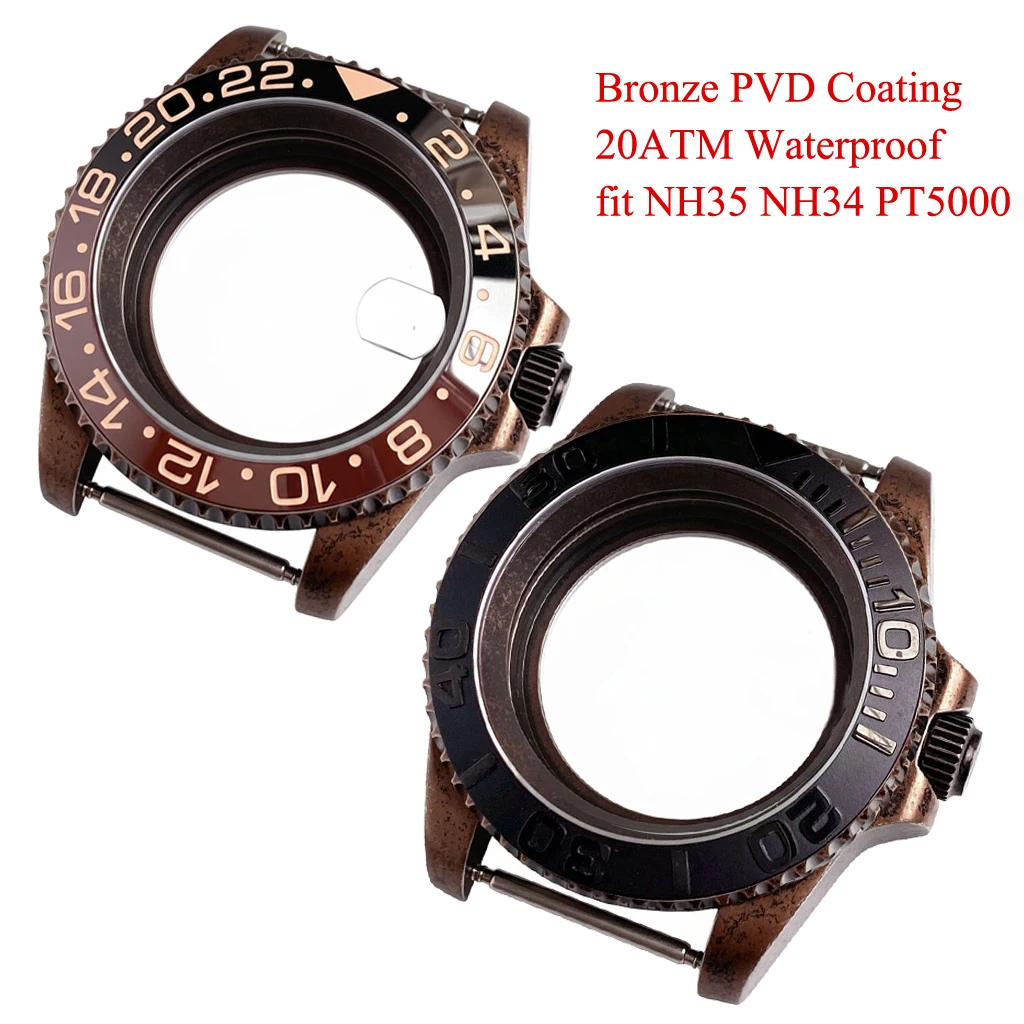 40mm PVD Bronze Coated Sapphire Dive Brushed Retro Watch Case Fit NH34 NH35 NH36 ETA2824 PT5000 for SUB Diver Watch Screw Crown