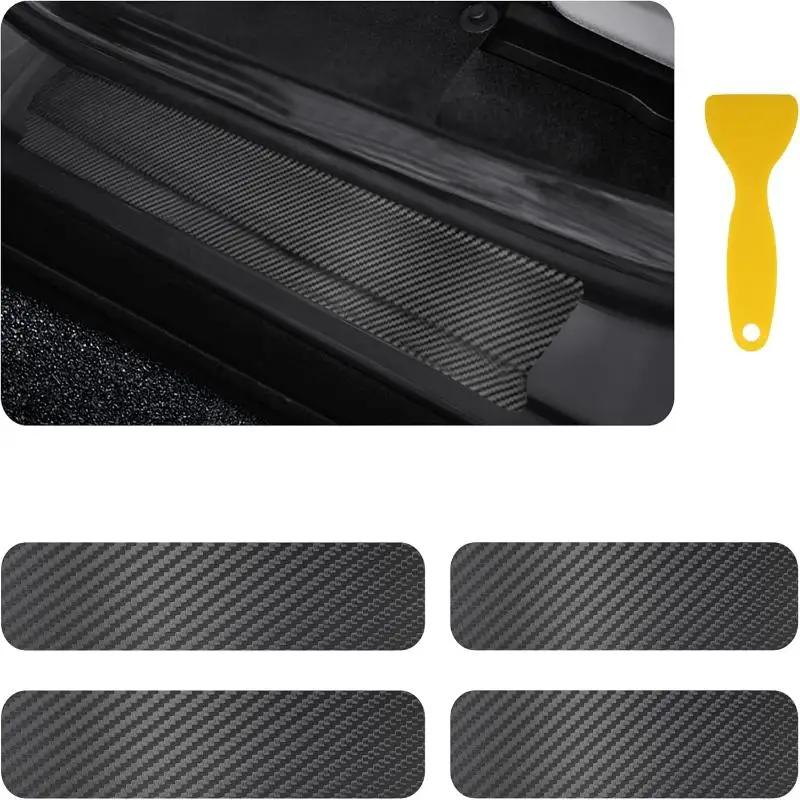 Car Door Sill Scuff Cover 4PCS Anti-Scratch Matte Carbon Fiber Sticker Auto Exterior Decor for Car Modification Enthusiasts