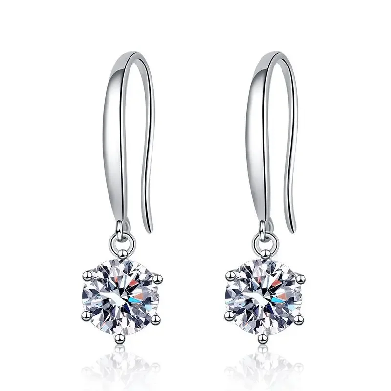 1ct 6.5mm Moissanite Droop Earrings for Women Original Wedding Chrismas Gift S925 Sterling Silver Hoop Earring Certified