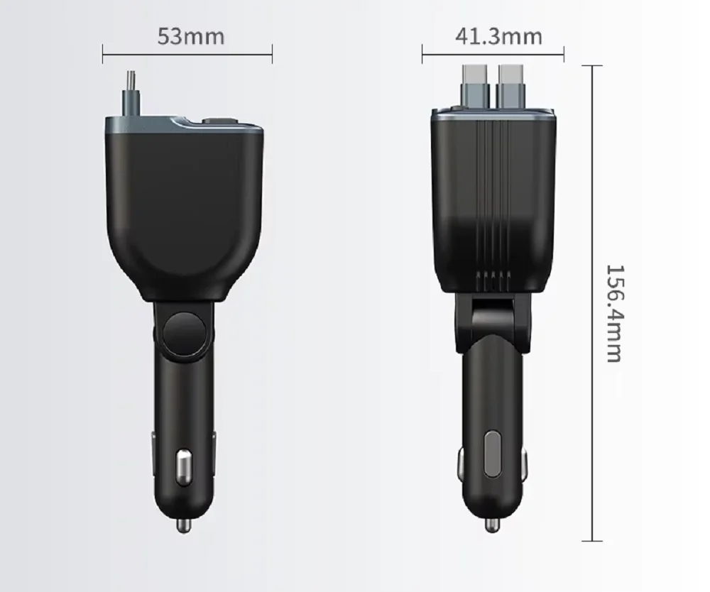 Telescopic Car Charger 5-in-1 Express Car Phone Charger Pd 65w 2 Telescopic Cable and Usb Car Charger with Telescopic Cable
