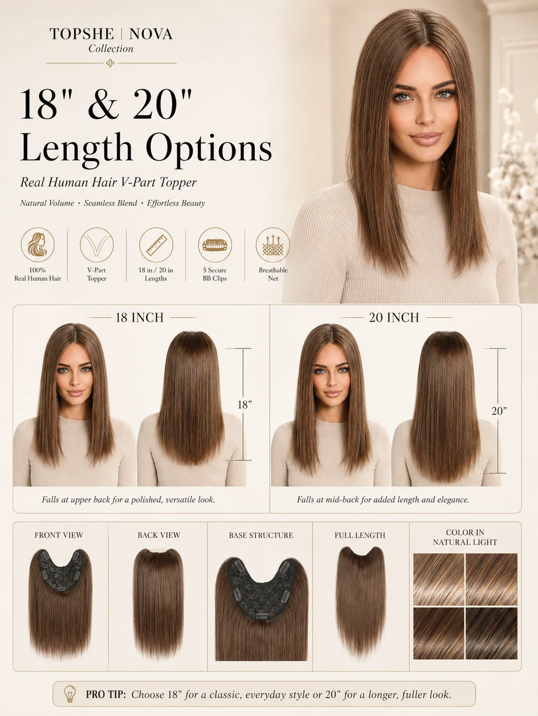 V Part Human Hair Blend Topper 18-20