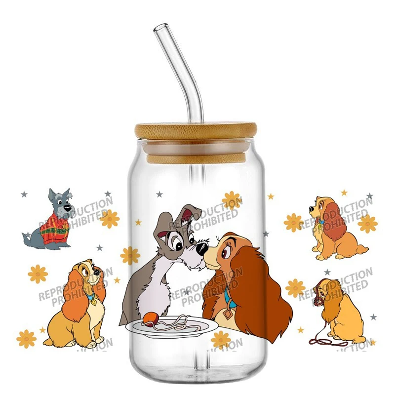 Hotsale Famous Cartoon Lovely Lady Tramp 16oz UV DTF 3D Transfer Phone Sticker Decals Wraps Glass Can Cups Creative Craft DIY view 3