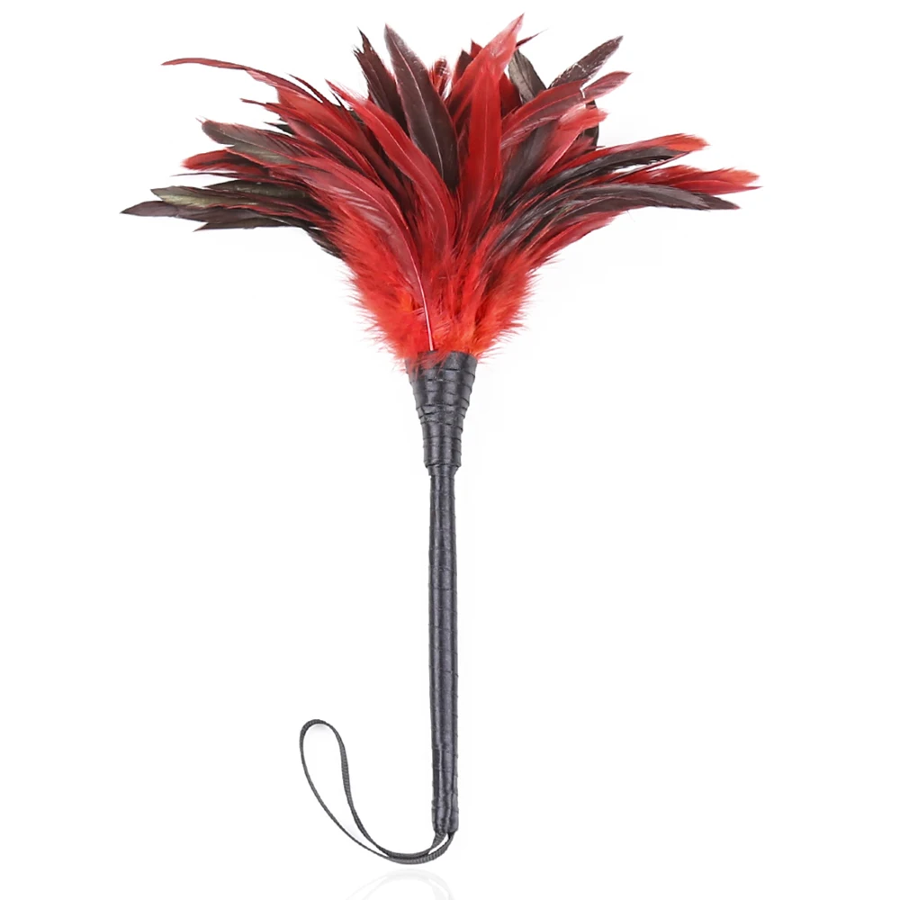 35cm Chicken Feather Whip,Horse Whip,Costumes Performance Props,PU Leather Handle with Wrist Strap