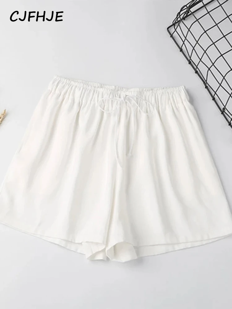 CJFHJE-shorts femininos de cintura alta, casual e solto, com cordão, monocromático e frio, estilo coreano, verão