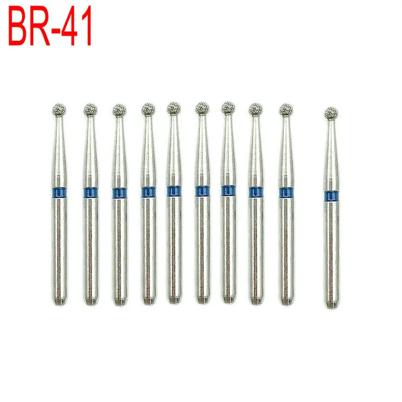 10pcs/set Dental Tools Diamond Burs Drill Ball Round Type  Medium FG 1.6mm for High Speed Handpiece BR-41