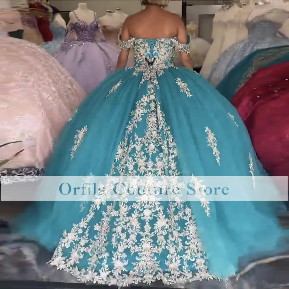 فساتين Orfila Vestidos De XV Años منقوشة بالزهور Quinceanera بدون أكتاف مزينة بالدانتيل الحلو 16 فستان فساتين حفلات مكسيكية مخصصة