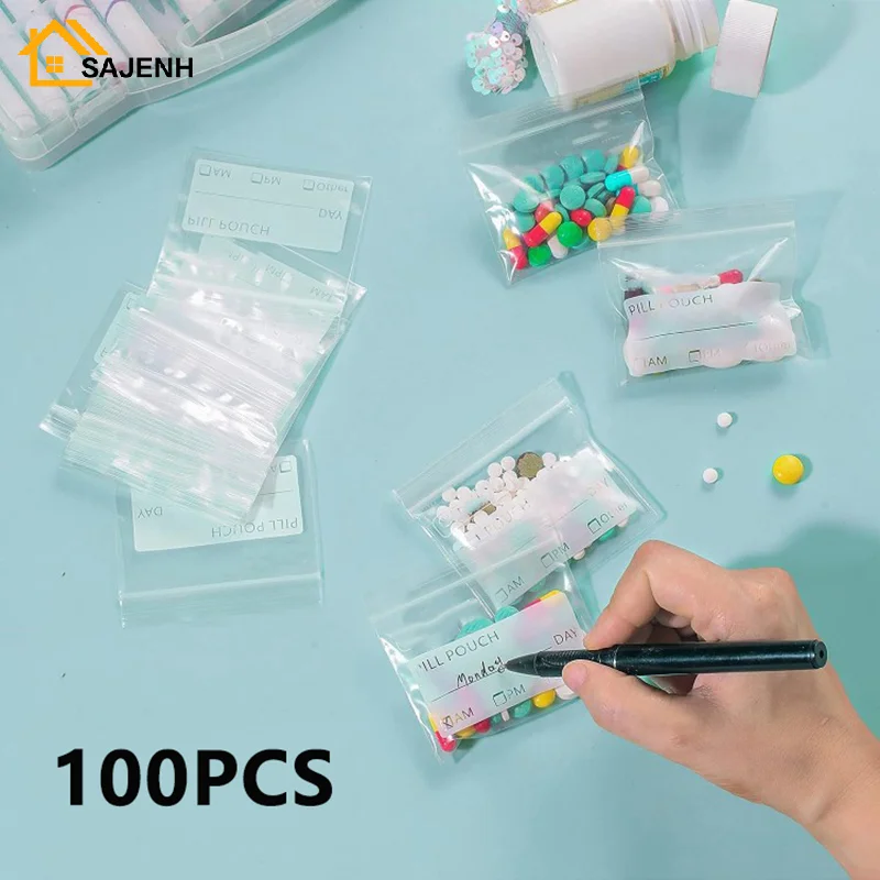 100 pièces pochette à pilules sacs pochette à pilules à fermeture éclair sacs à pilules réutilisables sac à pilules transparent auto-scellant organisateur de médicaments sacs de rangement