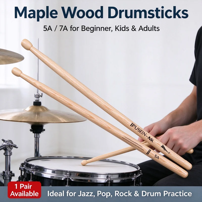 1pair Sticks To Drumsticks 5a Wood Drumsticks 7a Drum Green Grip Sticks To Drum 7a Drumsticks Double Pointed Sticks GB01