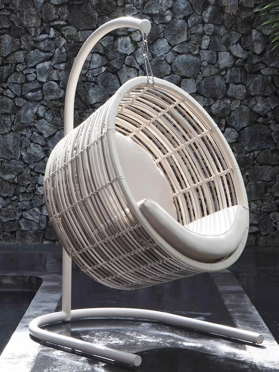 Custom Outdoor Garden Patio All Weather Handwoven Wicker PE Rattan Hanging Egg Swing Chair With Stand Outdoor Furniture
