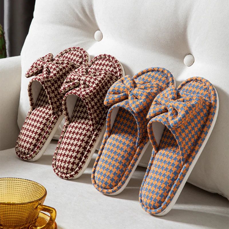 Four Seasons Linen Slippers Women Home Slippers Mixed-color Big Butterfly Decaration Slides Comfort Cotton Sandals House Shoes