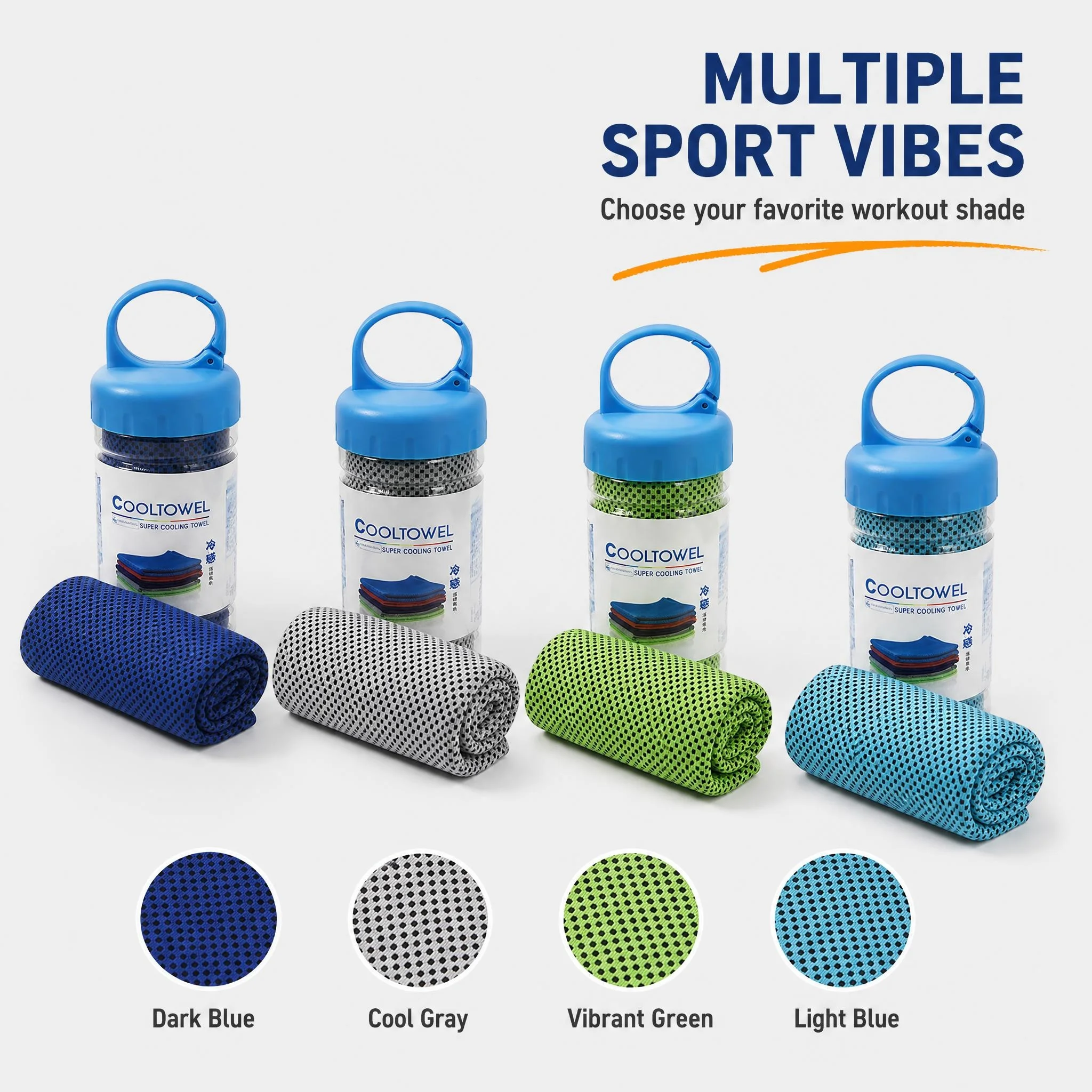 2-pack portable sports cooling towels, quick-dry, sweat-absorbent and breathable, comes with a portable storage bottle