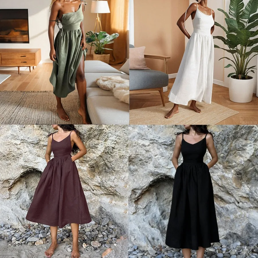 【New style】2026 spring new - European and American women's clothing elegant sexy solid color Sen high-waisted dress