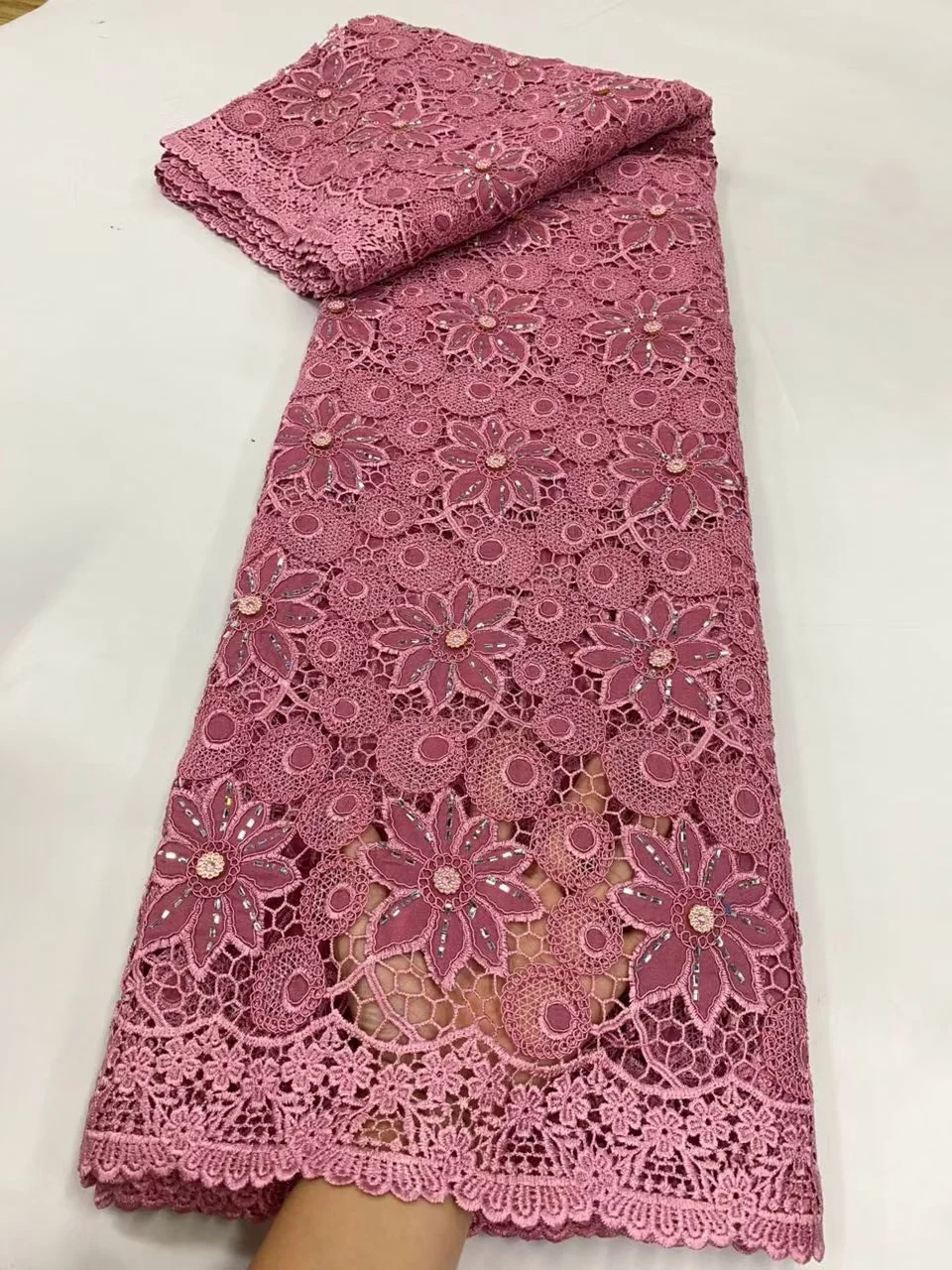 

High-Quality 2025 Nigerian for Wedding Dress Embroidery Tulle Lace Fabric Sequins Party Guipure Chiffon Sewing 5Yard JL523