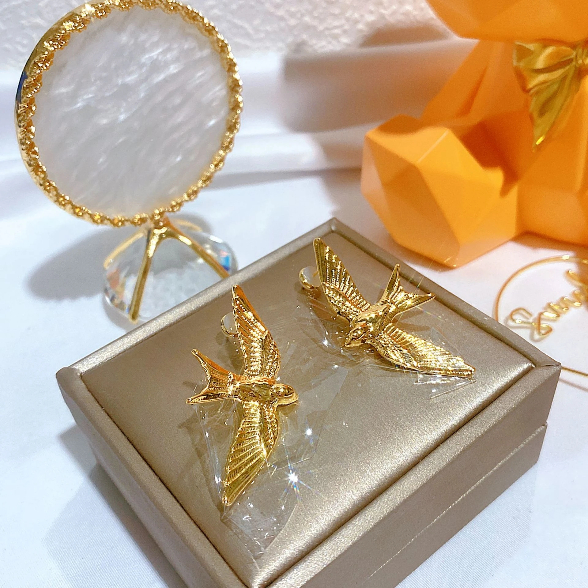 

Designer Vintage Fashion 18K Gold Plated Stainless Steel Wild Goose Ear Drop Dangle Earring Cold Wind Bird Necklace Jewelry Set