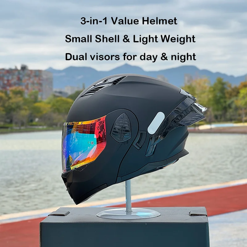 

NBTK Modular Motorcycle Helmet: 3-in-1 Flip-Up Hooks for Moto Light Shell, Dual Visors, DOT Certified, Premium Helmet Motorcycle