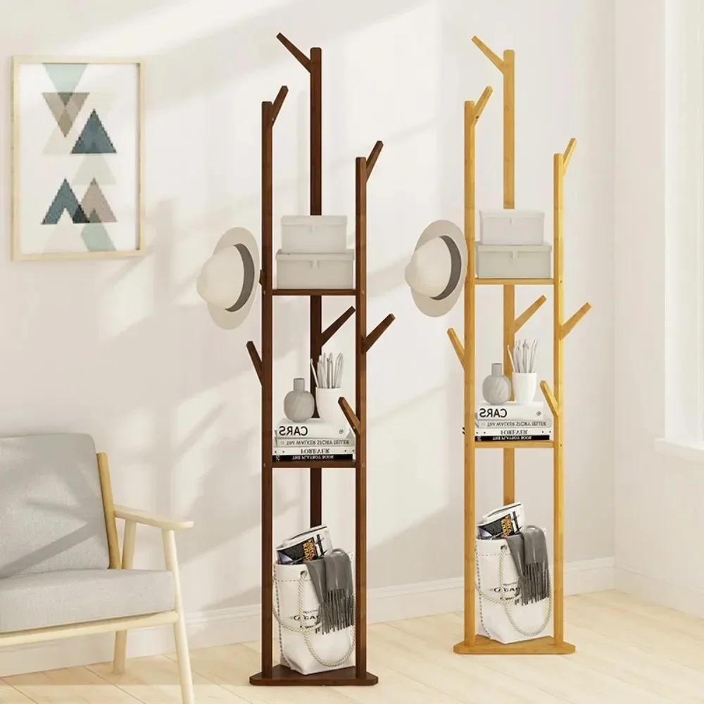 

Simple Coat Rack Floor Standing Bedroom Hanger Versatile Storage Shelf Hanging Clothes and Bags Vertical Entrance Clothing Rack
