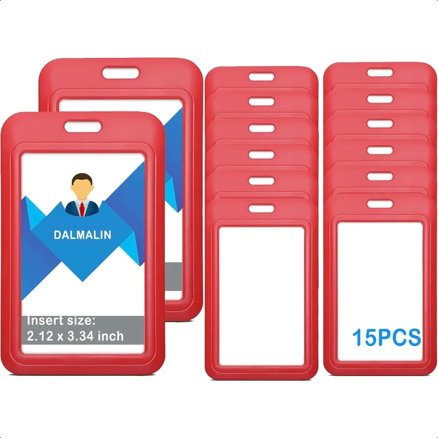 

15 Pack Sliding ID Badge Holder Vertical Hard Plastic Card Case Protector Pouchfor Office School ID Credit Cards imity Work Bad