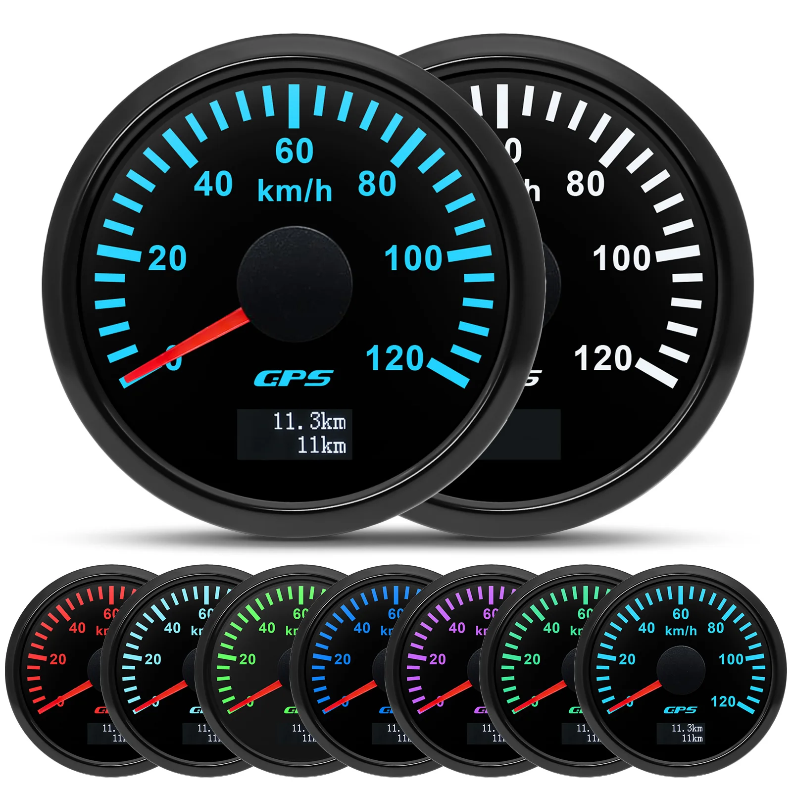 30/60/80/120/200 km/h GPS-Tachometer mit GPS-Antenne für 12 V 24 V Auto Boot Marine wasserdichter Geschwindigkeitsmesser Kilometerzähler 7 Farben LED