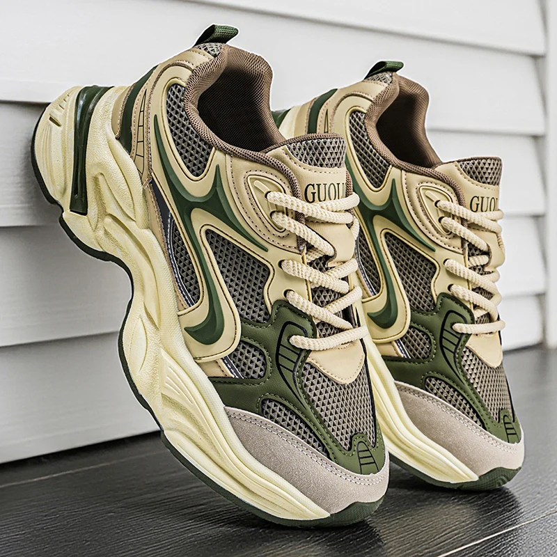 New Men Casual Shoes Lace Up Outdoor Dad Shoes Clunky Sneakers Walking Thick Sole Flat Fashion Shoes Luxury Comfortable Soft