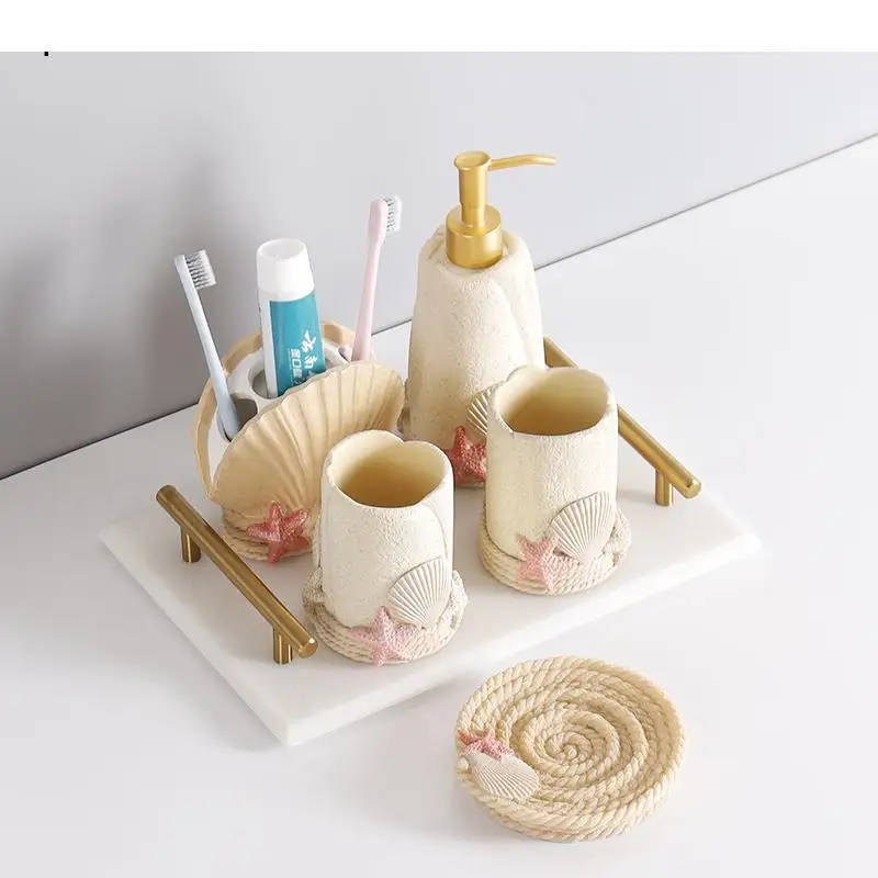 

Nordic Bathroom Kit Resin Soap Dish Toothbrush Holder Mouth Cup Liquid Bottle Container Wash Five Piece Set Accessories