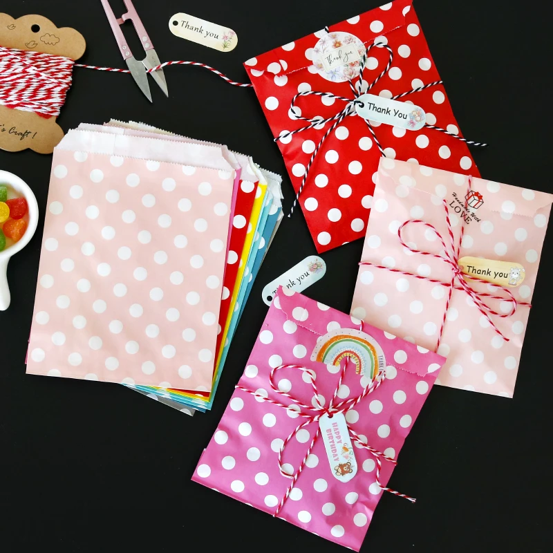 25 Stück 13x18cm Bunte Kraftpapiertüten Süßigkeiten-Kekstüten mit Streifen und Punkten Geschenkbeutel für Hochzeit Geburtstag Party Gastgeschenk Verpackungstasche – Detail 8