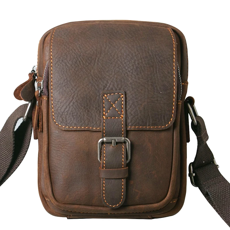 

Vintage Design crazy horse leather Shoulder Bags for Men Spring Retro Branded crossbody bagand Purses Ladies Mobile Phone sac